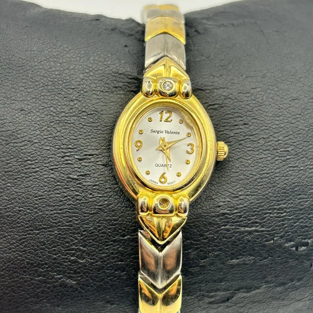 Vintage Sergio Valente Gold Silver Women’s Watch Working New Battery